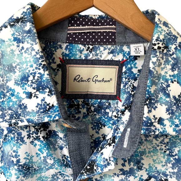 Robert Graham | Blue Floral Tailored Fit Button Up Dress Shirt Size XL - Picture 3 of 9